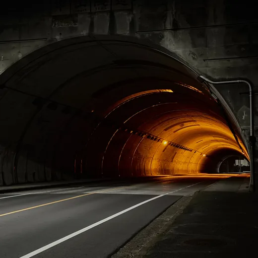 A lit tunnel, the way through and out the other side