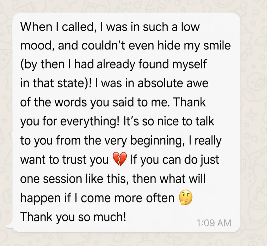 Client message about processing emotions after a session