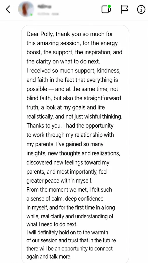 Client message about working through family relationship patterns
